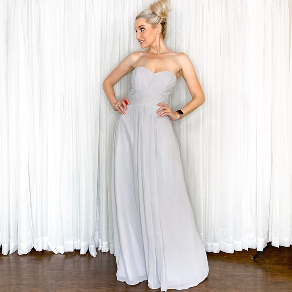 Grey Silver Strapless Long Bridesmaid Dress - Picture 5 of 8